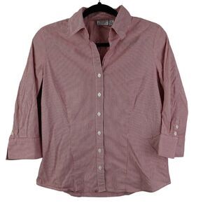 Kim Rogers Women's Red & White Striped Button Up Shirt Size Medium